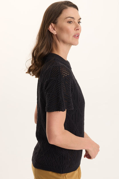 Copeland Cotton Knit Short-Sleeve Mock Neck Top