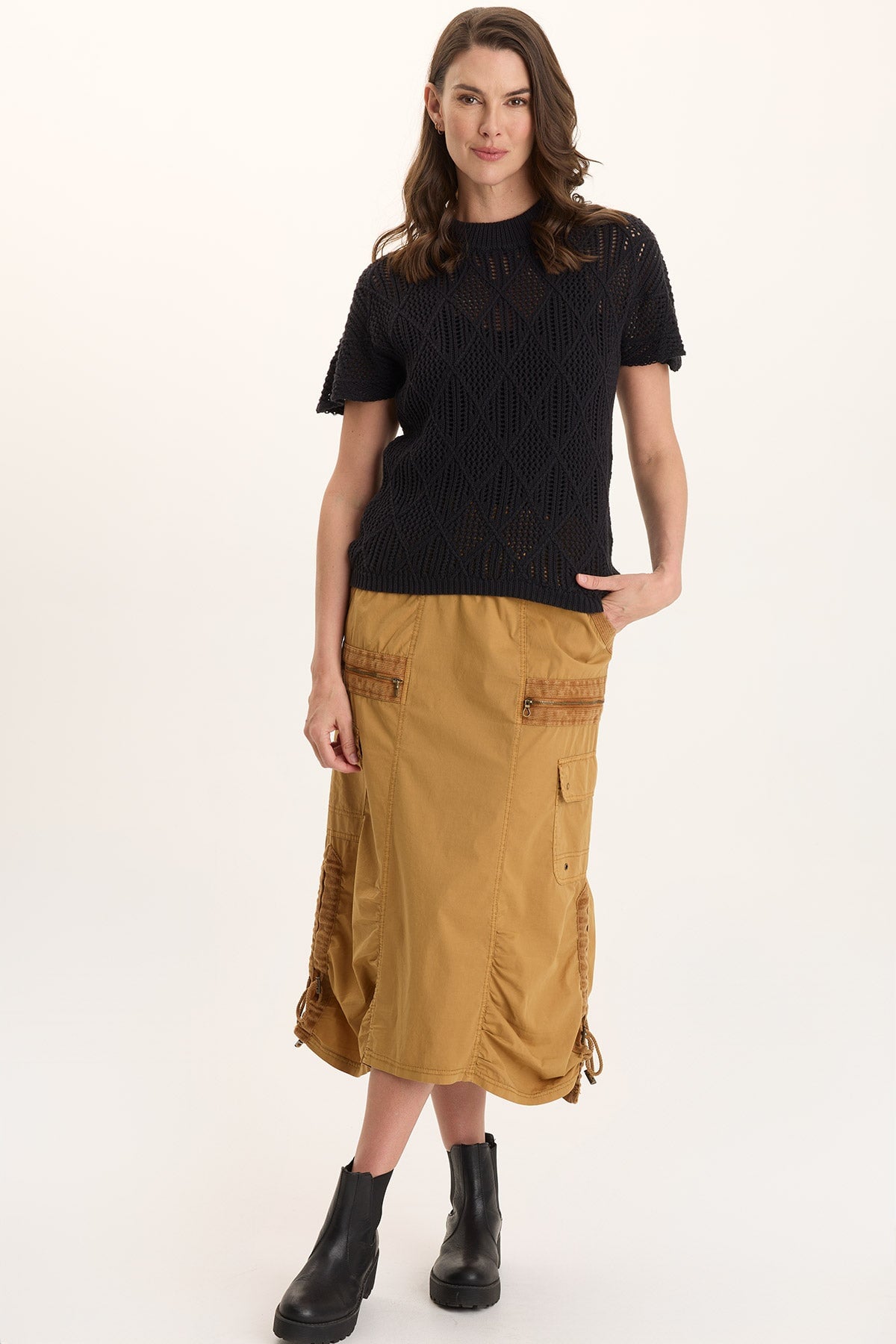 Shea Ruched Detail Cargo Midi Skirt