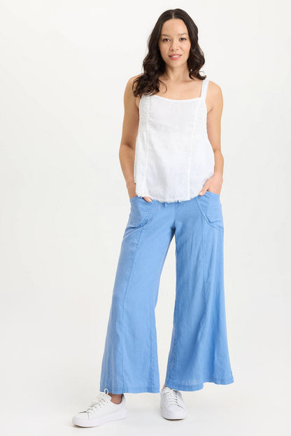 Pia Paper-Bag Waist Linen Wide Leg Pant