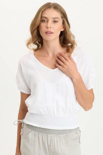 Oko Linen/Jersey Cinched Hem Top