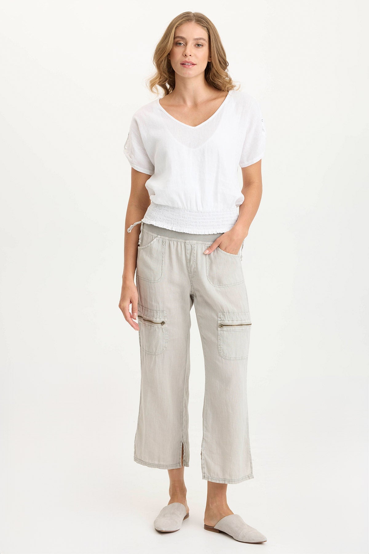 Oko Linen/Jersey Cinched Hem Top