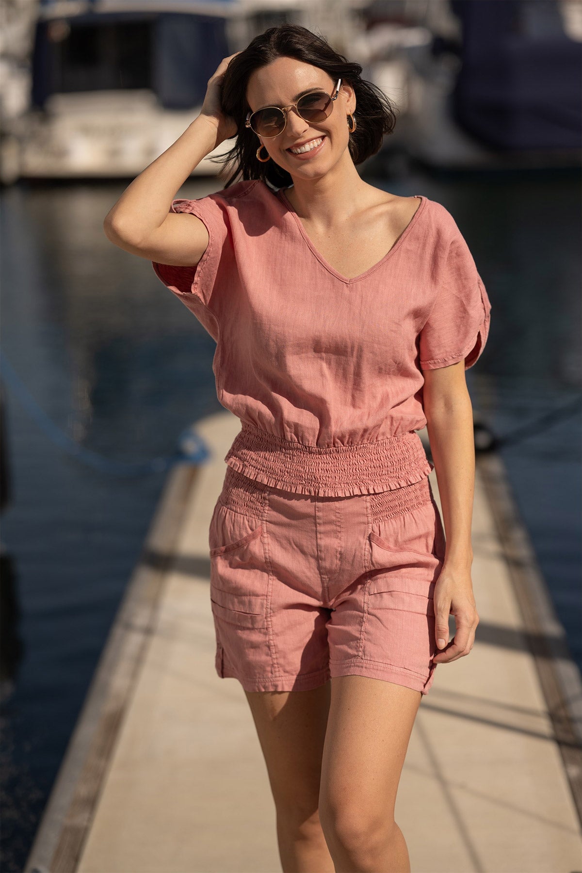 Oko Linen/Jersey Cinched Hem Top
