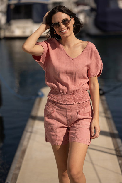 Oko Linen/Jersey Cinched Hem Top