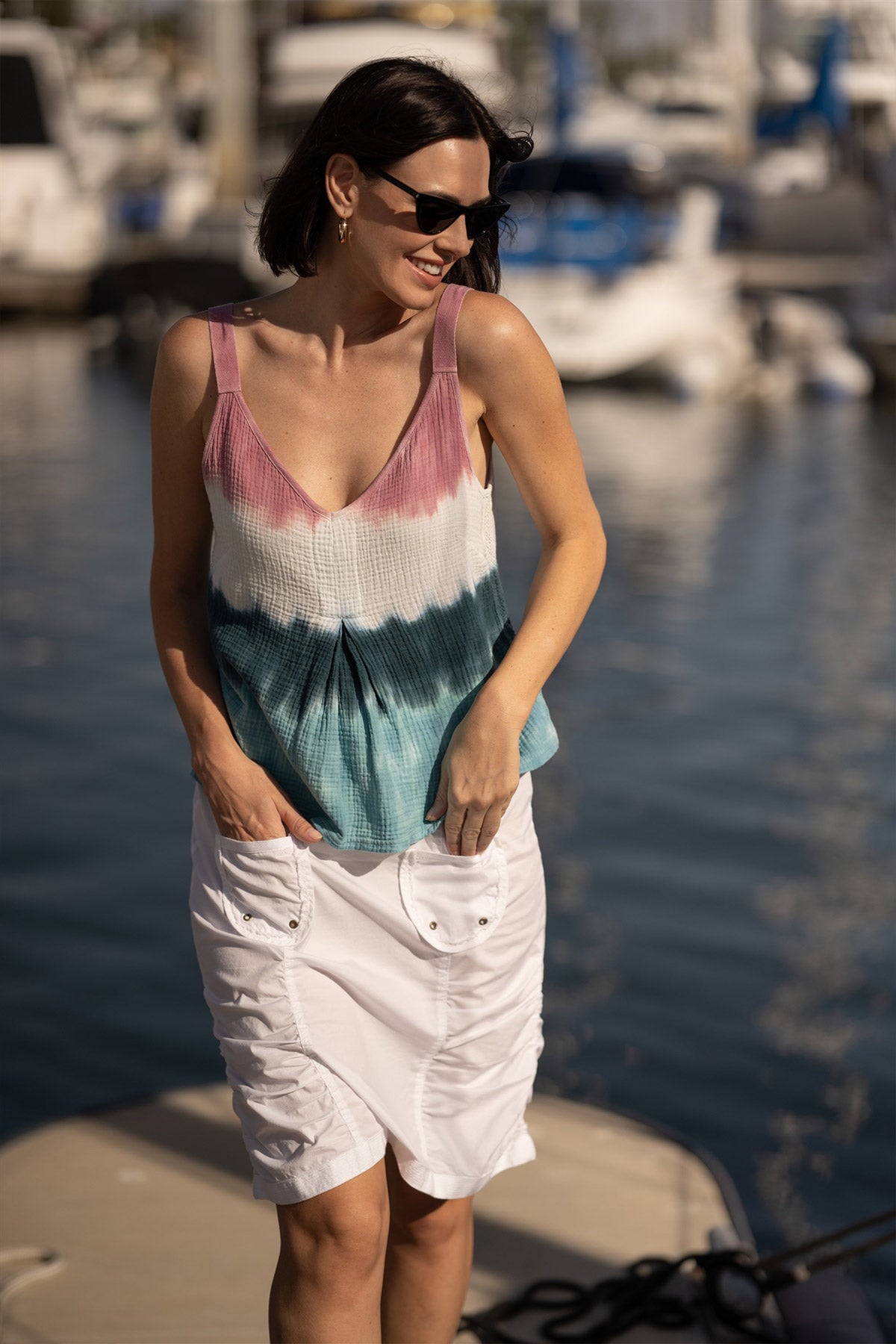 Hedley Gauze/Jersey Box Pleat Tank