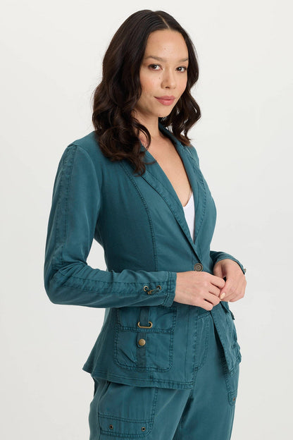 Stratford Twill/Jersey 3/4-Sleeve Blazer Jacket