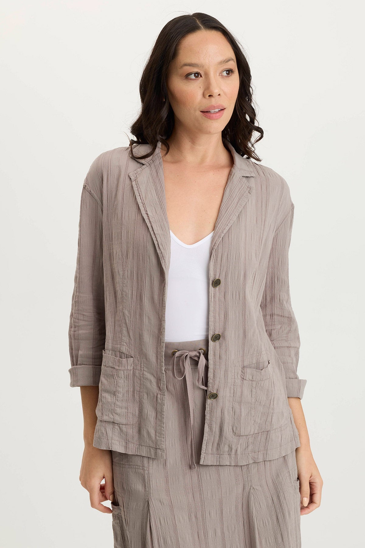 Hendrix Textured Gauze 3/4-Sleeve Button-Up Jacket