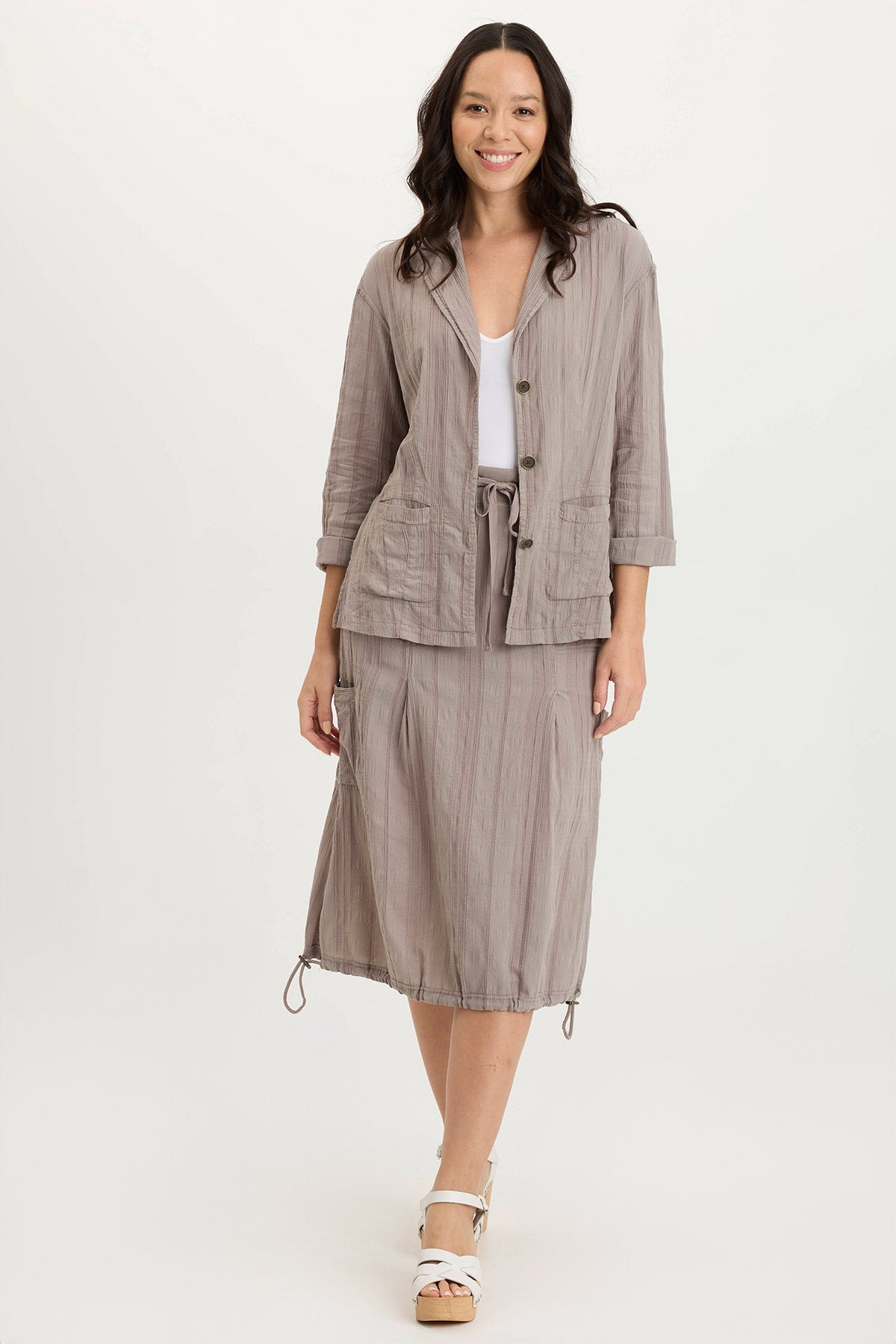 Hendrix Textured Gauze 3/4-Sleeve Button-Up Jacket