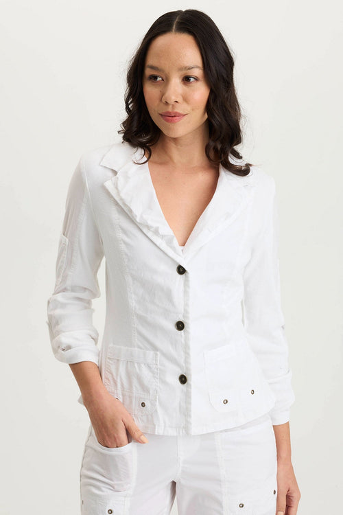 Darwin Poplin/Ribbed Tabbed 3/4-Sleeve Jacket