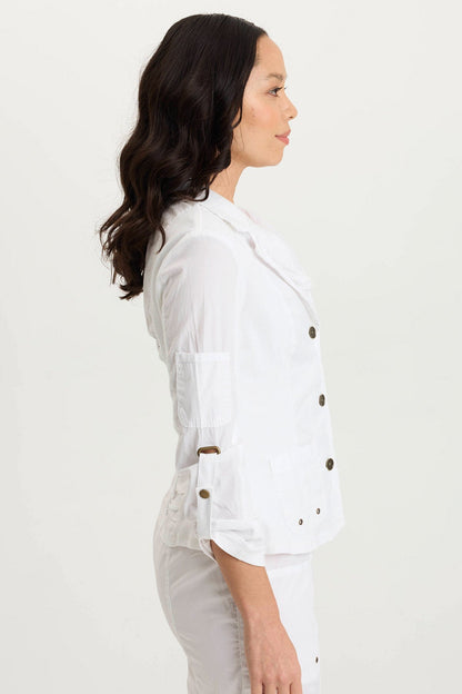 Darwin Poplin/Ribbed Tabbed 3/4-Sleeve Jacket