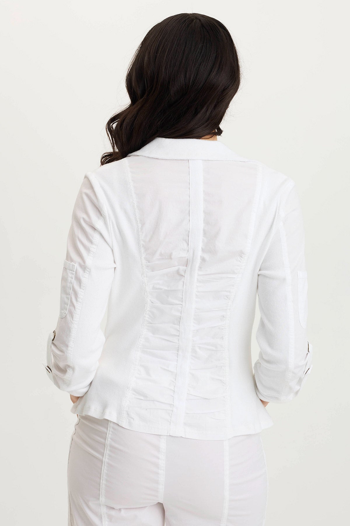 Darwin Poplin/Ribbed Tabbed 3/4-Sleeve Jacket