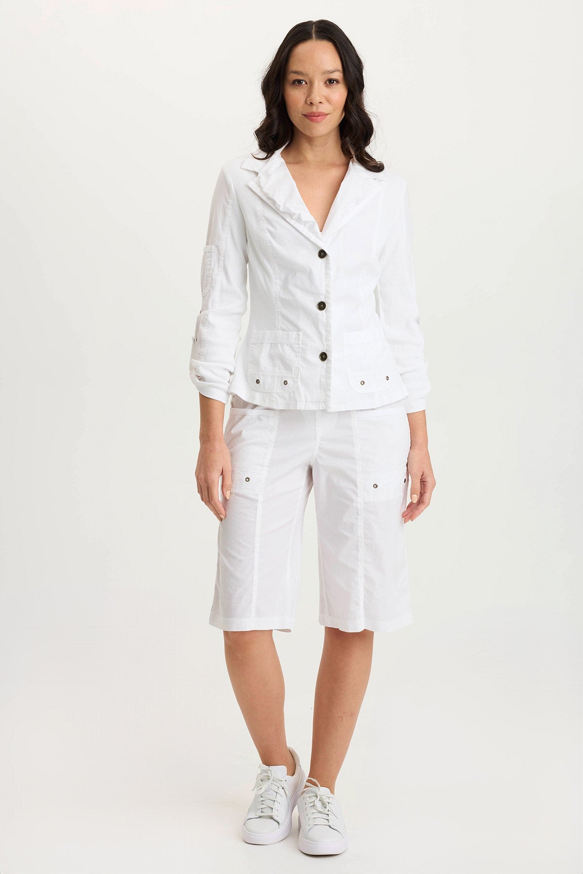 Darwin Poplin/Ribbed Tabbed 3/4-Sleeve Jacket