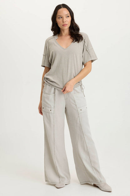 Tarla Twill Dropped Pocket Wide Leg Pant