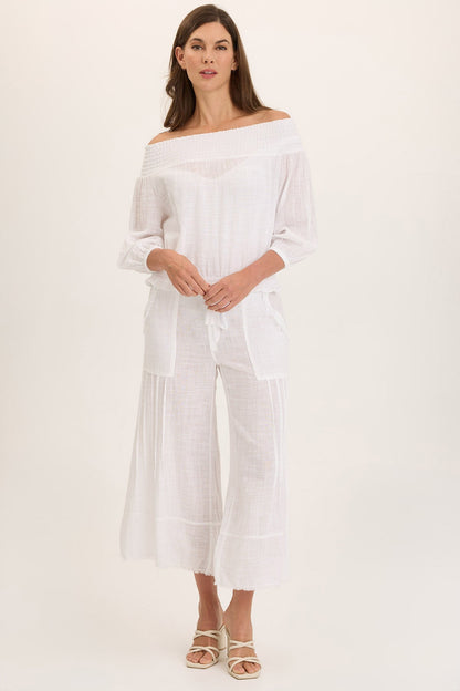 Jolia Gauze Off-Shoulder Billow Sleeve Top