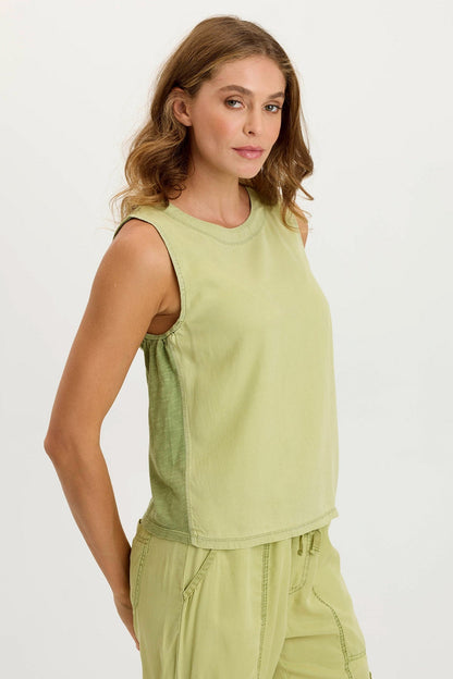 Massimo Twill/Jersey Wide-Neck Tank