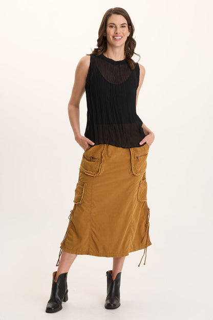 Idonia Crinkle Pleat Semi-Sheer Tank