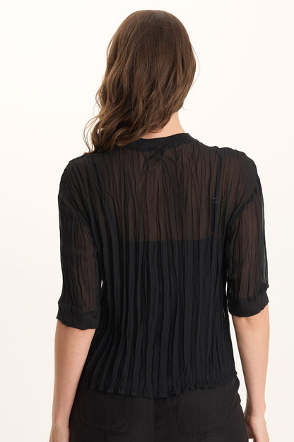 Cason Crinkle Pleat 3/4-Sleeve Top