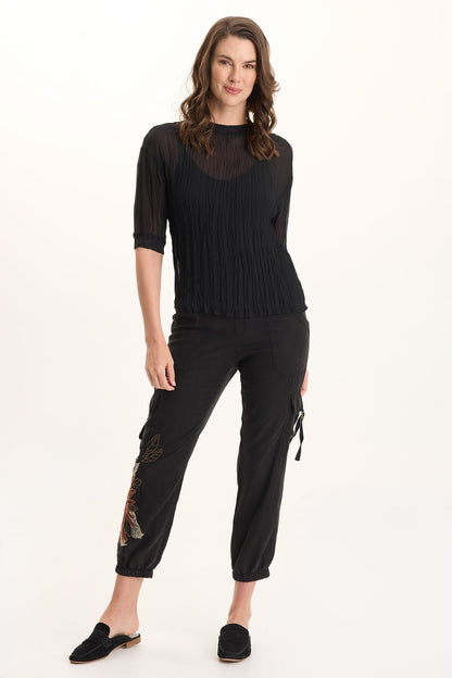 Cason Crinkle Pleat 3/4-Sleeve Top