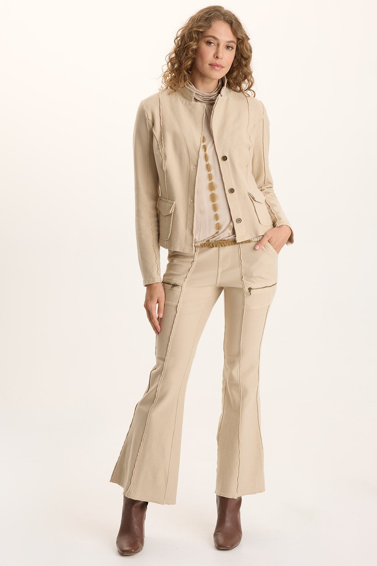 Ninian Twill Knit Zipper Pocket Flared Pant