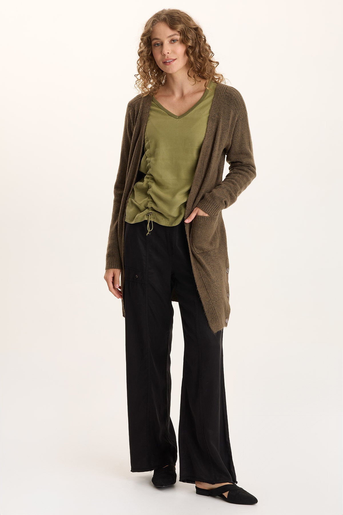 Bayek Longline Open-Front Knit Cardigan