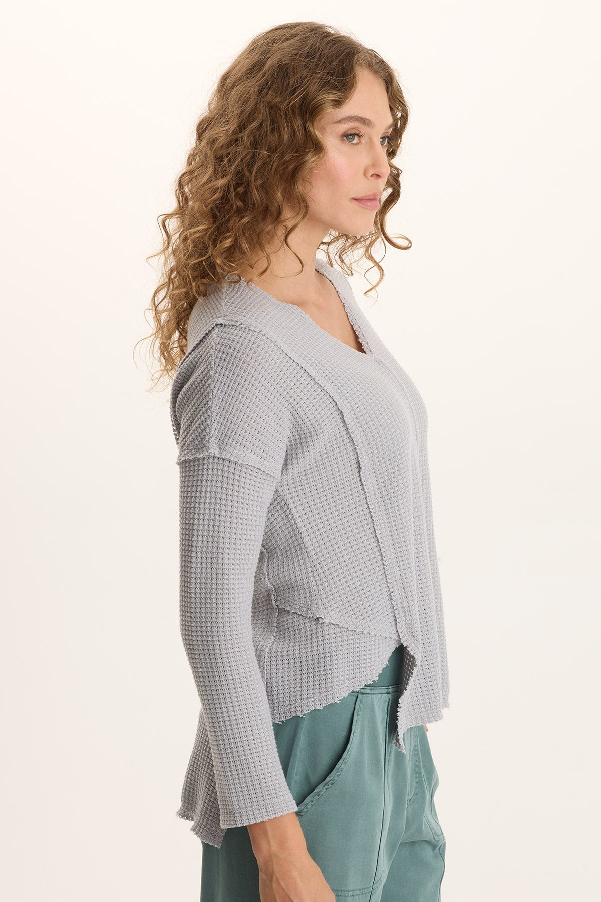 Arnie Thermal Asymmetrical Hem V-Neck Top