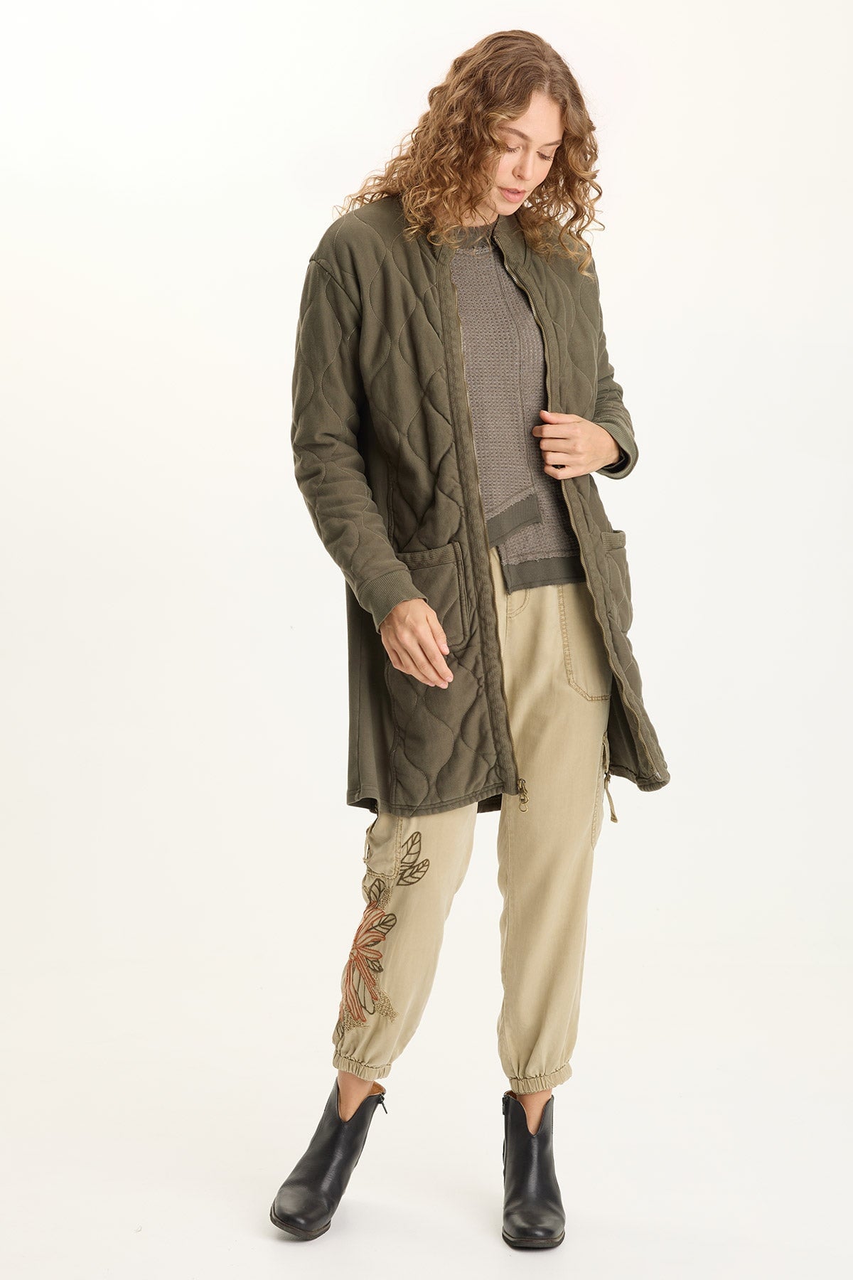 Torston Quilted Longline Double Zipper Coat