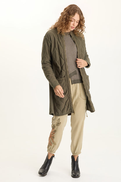 Torston Quilted Longline Double Zipper Coat