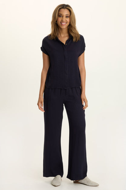 Swain Satin Stripe Short-Sleeve Button-Up
