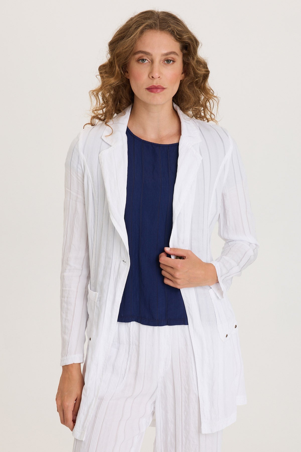 Barron Textured Stripe Long Blazer