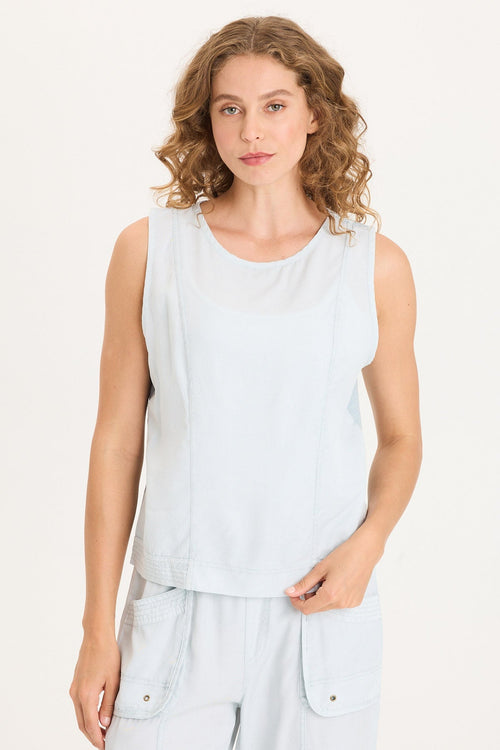 Davies Stitched Hem Twill/Jersey Tank