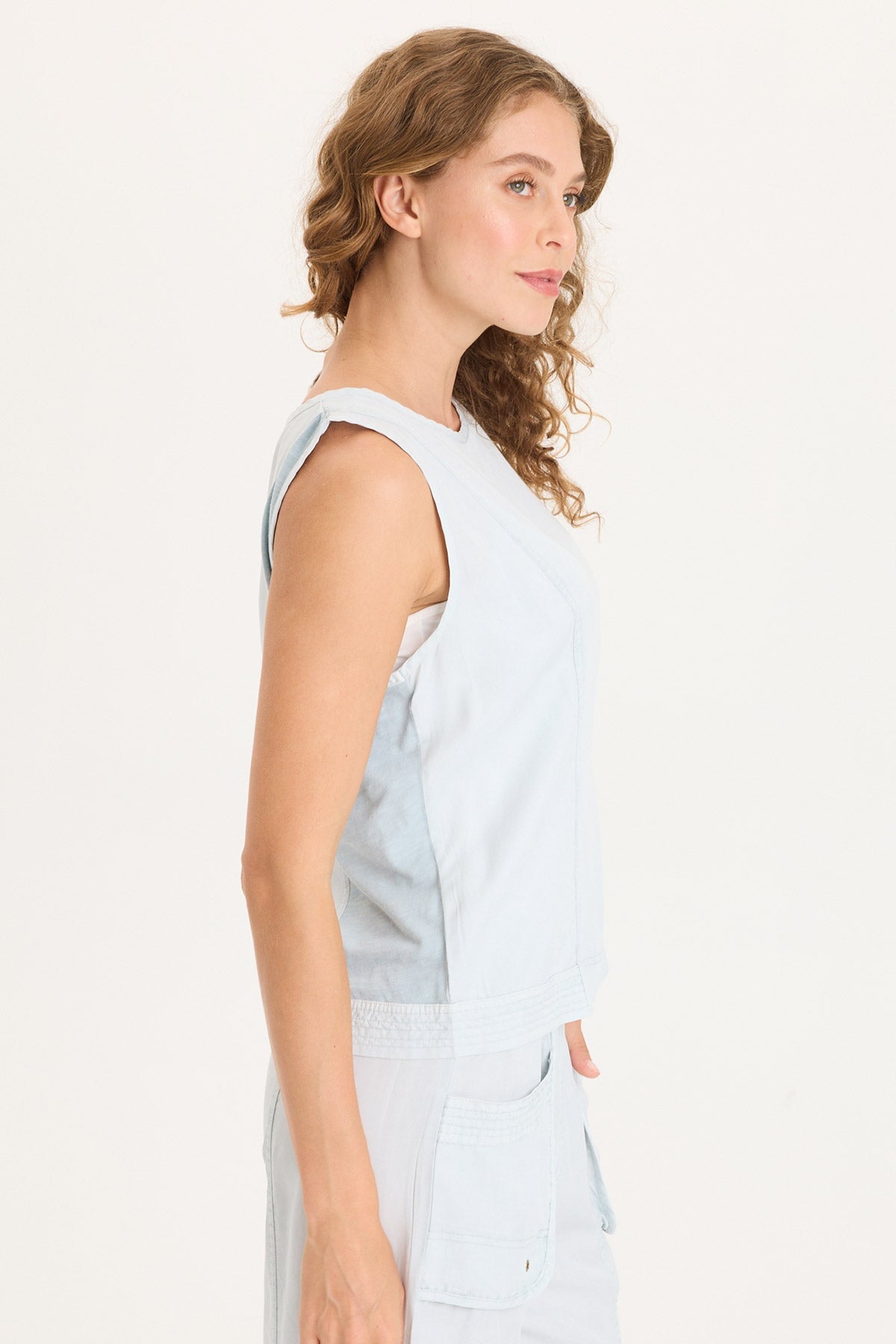 Davies Stitched Hem Twill/Jersey Tank
