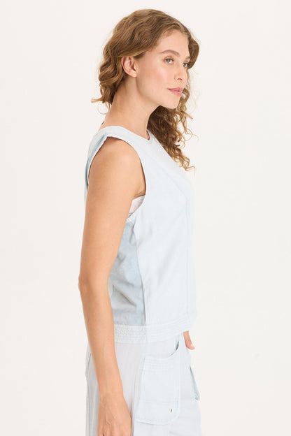 Davies Stitched Hem Twill/Jersey Tank