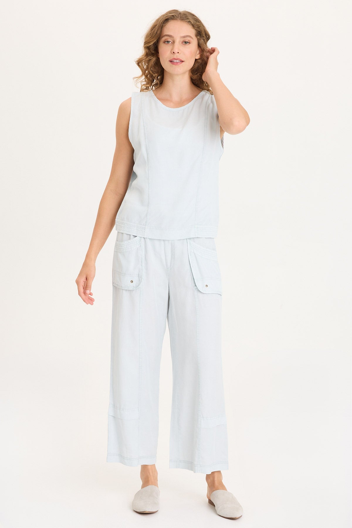 Davies Stitched Hem Twill/Jersey Tank