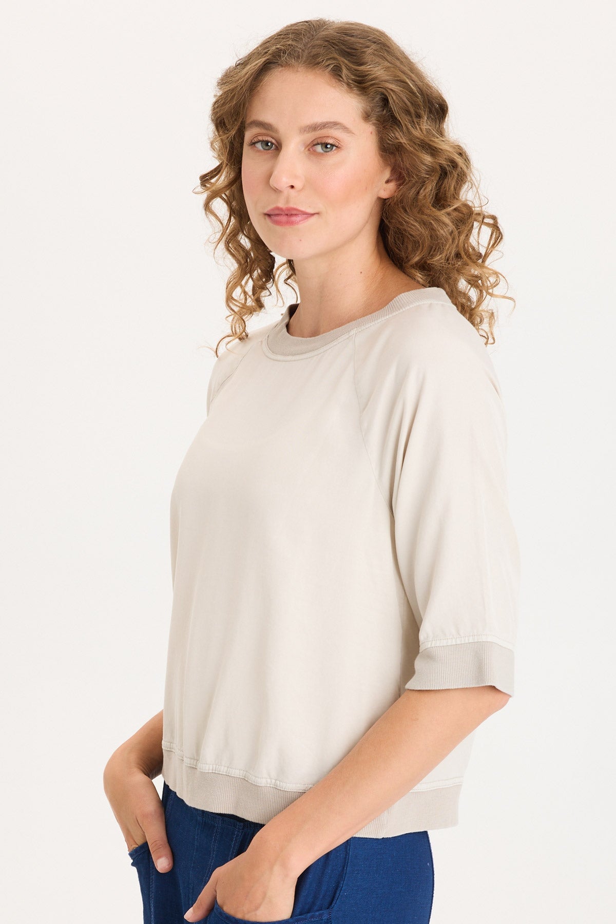 Linton Twill/Rib Snap-Up Back Top