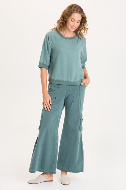 Linton Twill/Rib Snap-Up Back Top