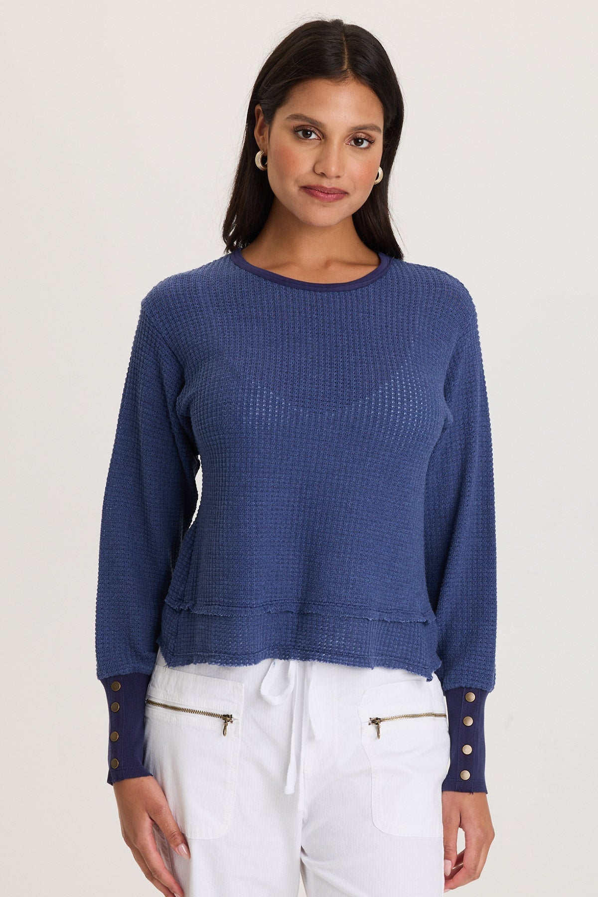 Kelsoe Buttoned Cuffs Thermal Long Sleeve Top
