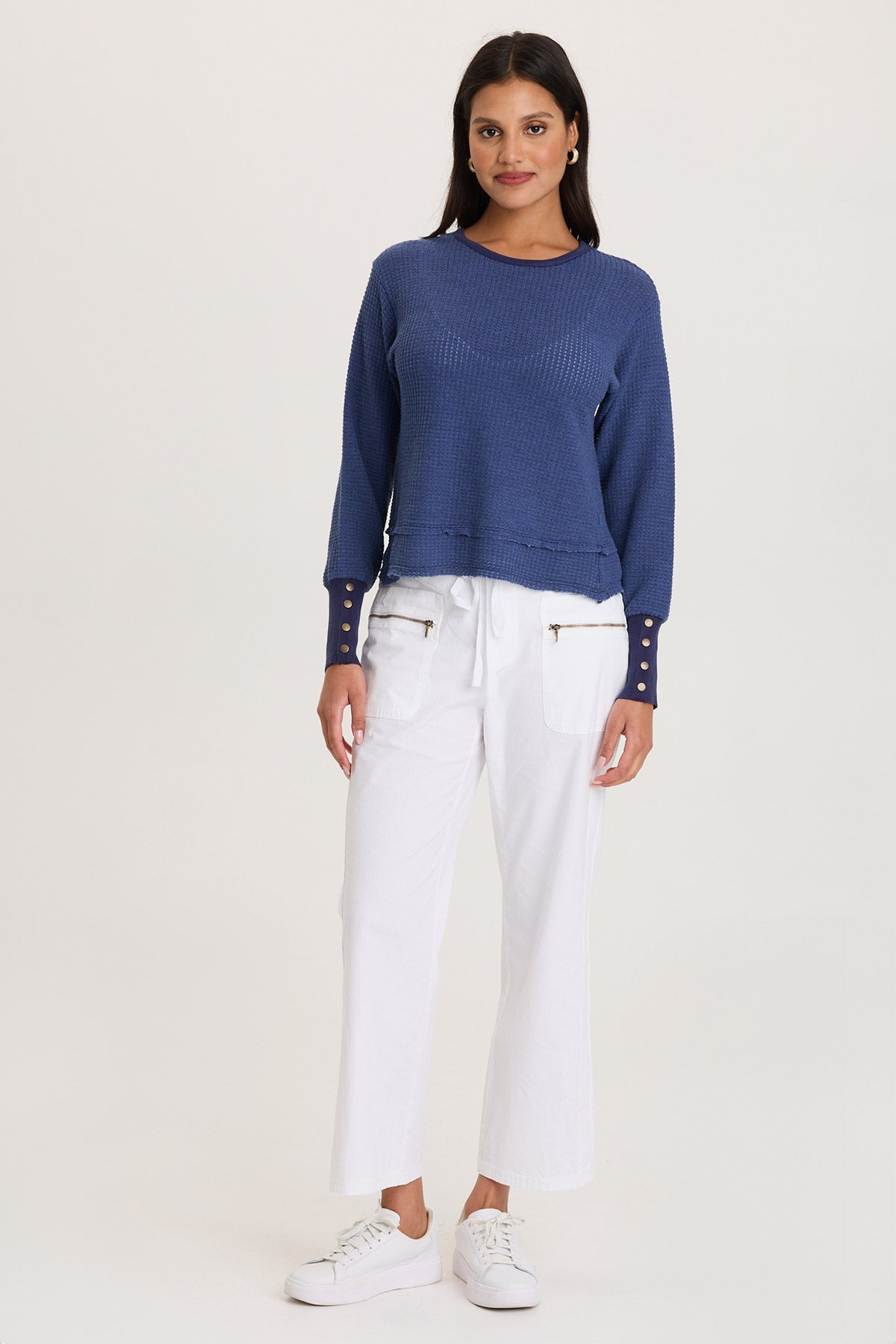 Kelsoe Buttoned Cuffs Thermal Long Sleeve Top