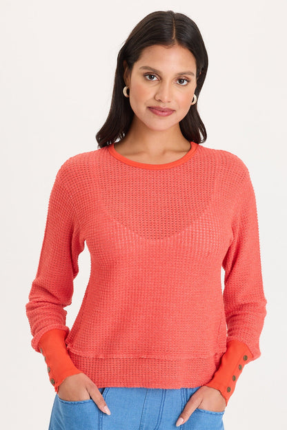 Kelsoe Buttoned Cuffs Thermal Long Sleeve Top