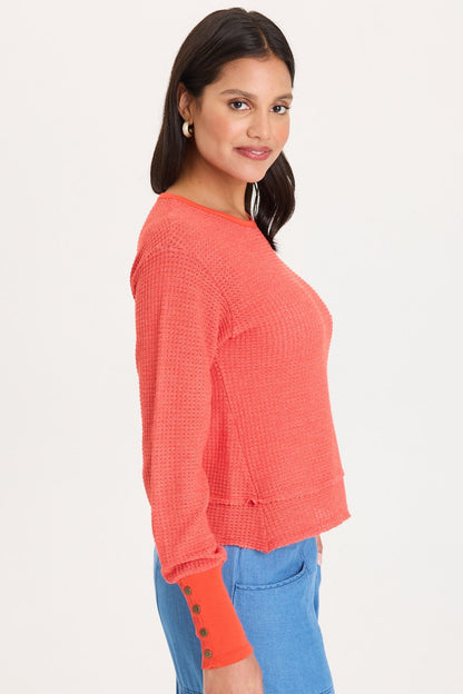 Kelsoe Buttoned Cuffs Thermal Long Sleeve Top
