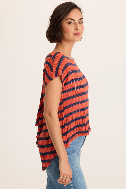 Lawder Stripe Knit Waterfall Back Top