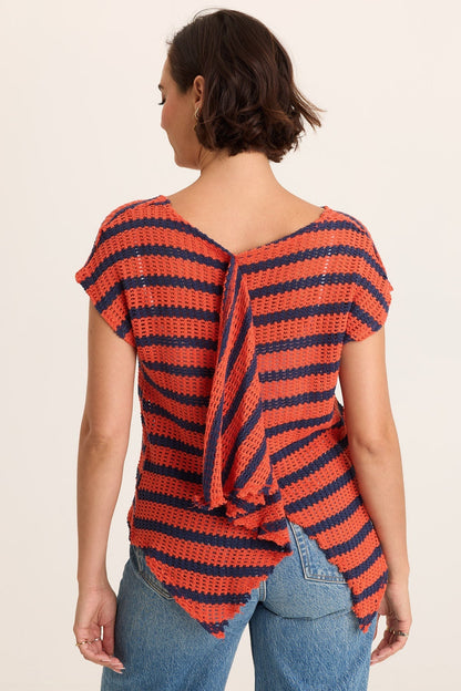 Lawder Stripe Knit Waterfall Back Top