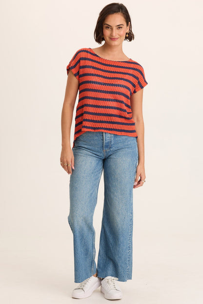 Lawder Stripe Knit Waterfall Back Top