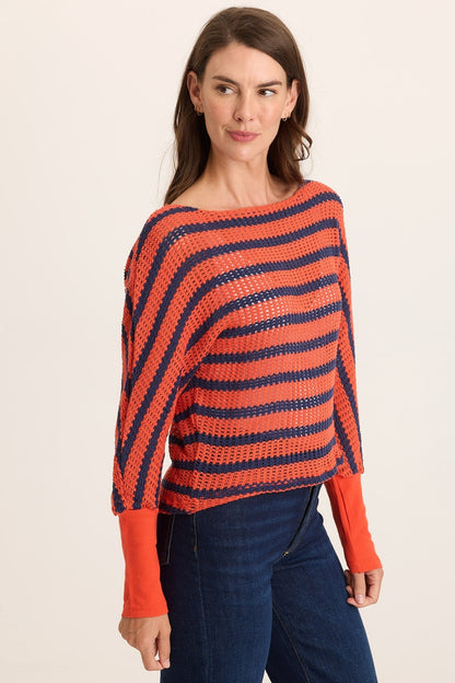 Gowen Stripe Knit Kimono Long Sleeves Top