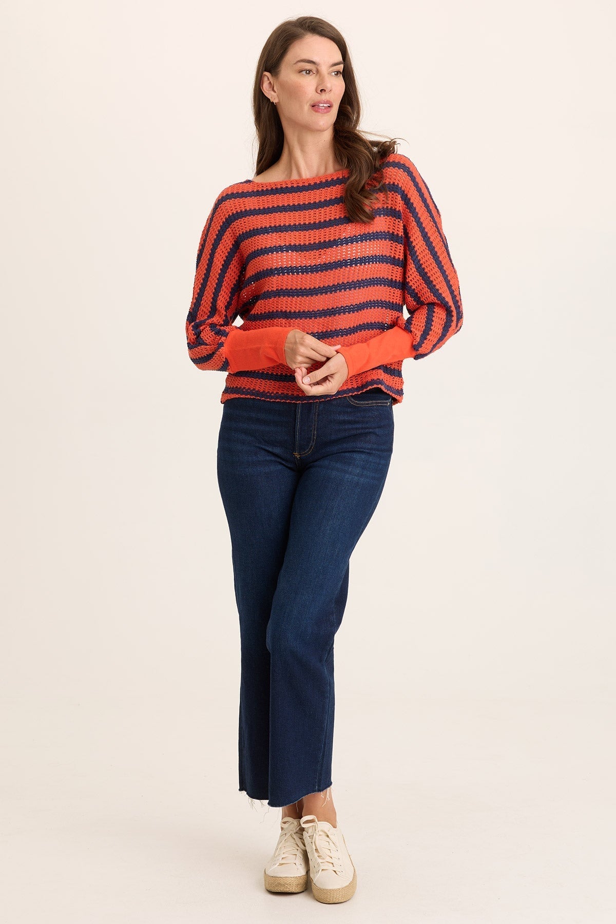 Gowen Stripe Knit Kimono Long Sleeves Top
