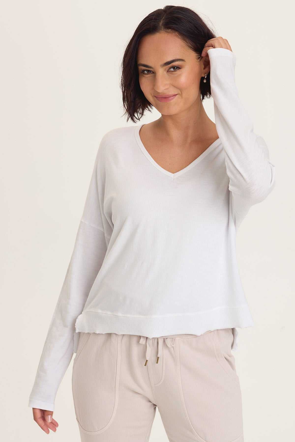 Odilia High-Low Long Sleeve V-Neck Top