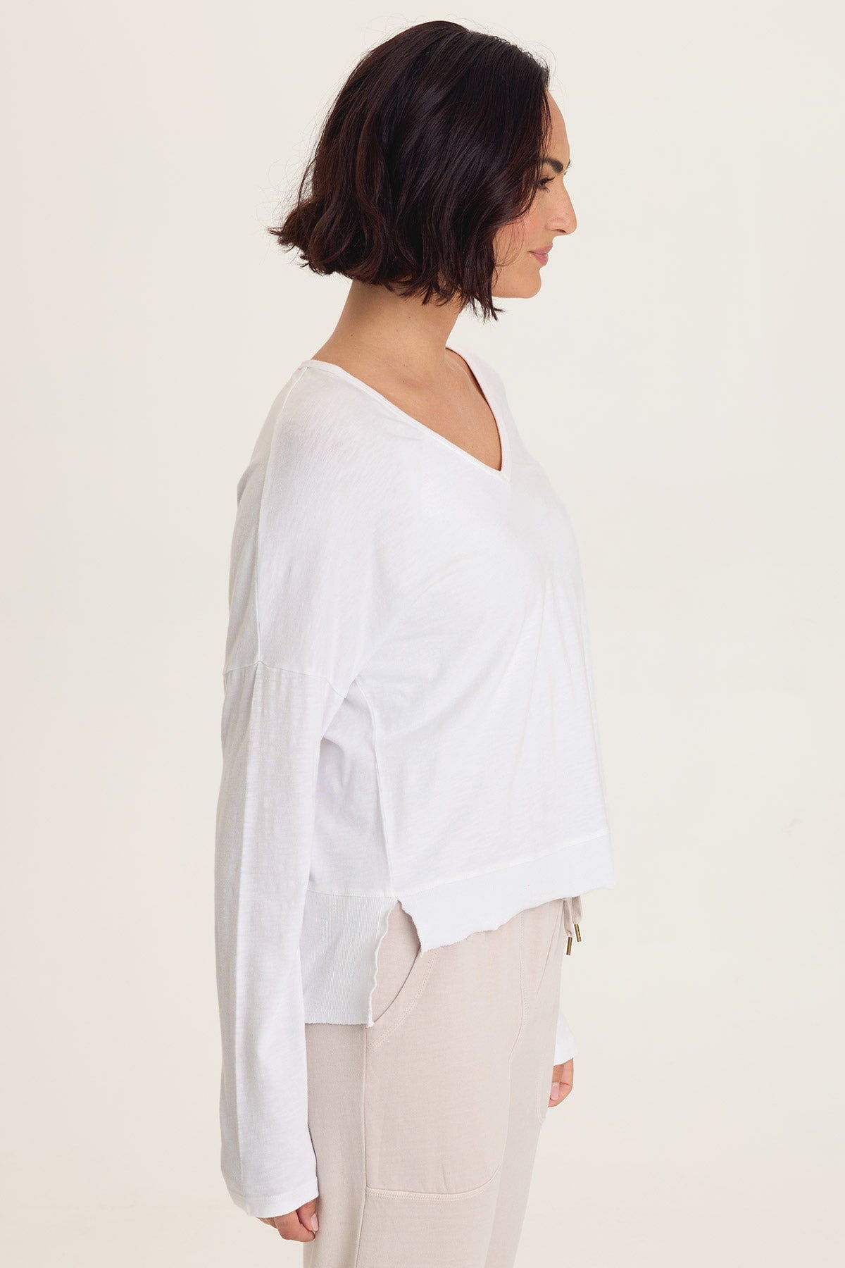 Odilia High-Low Long Sleeve V-Neck Top