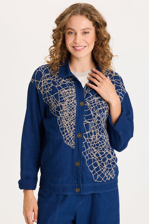 Helm Embroidered Mock-Denim Jacket