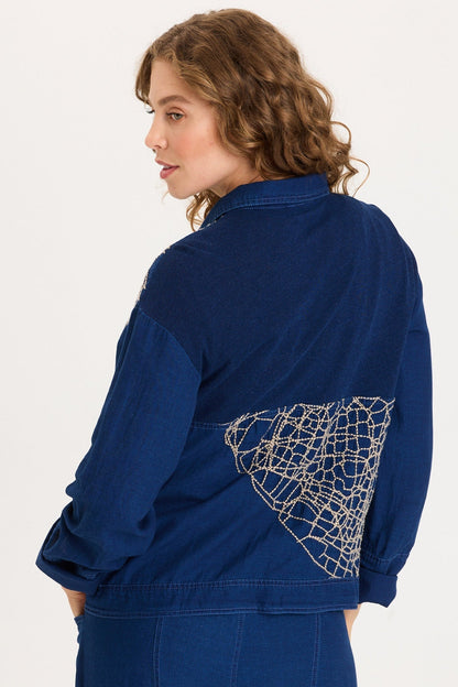 Helm Embroidered Mock-Denim Jacket
