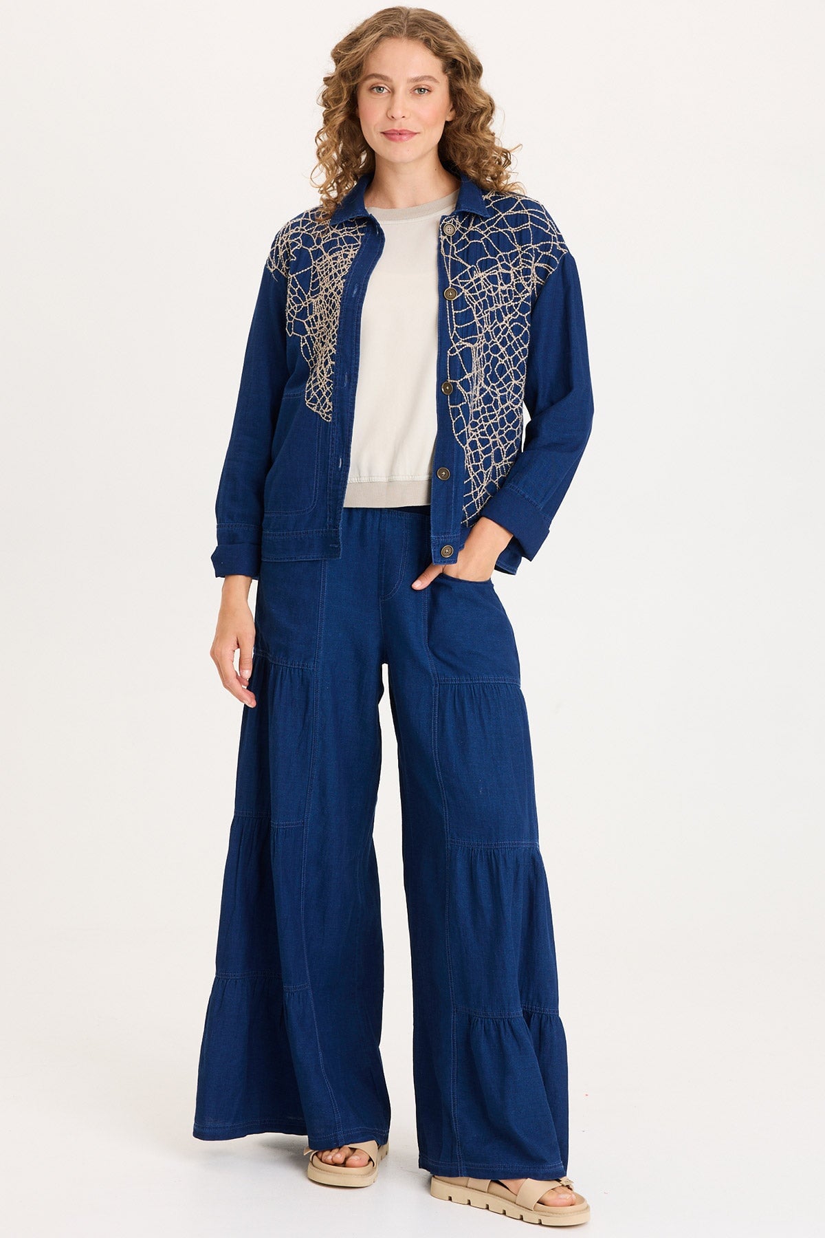 Helm Embroidered Mock-Denim Jacket