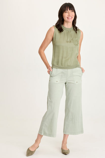 Orren Satin/Knit High Neck Tank