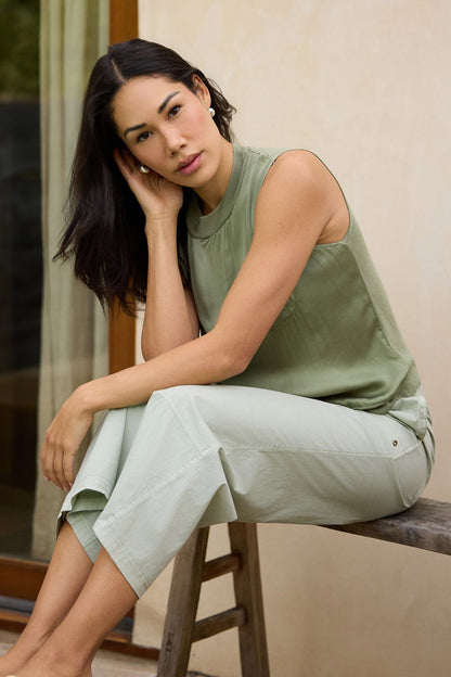 Orren Satin/Knit High Neck Tank